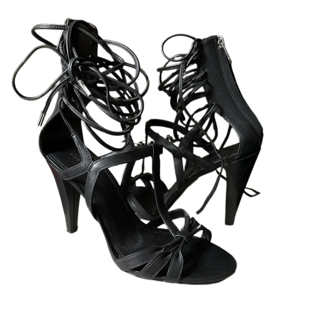 $150 MRSP Sigerson Morrison Black Leather Strappy Heels - Sz 8